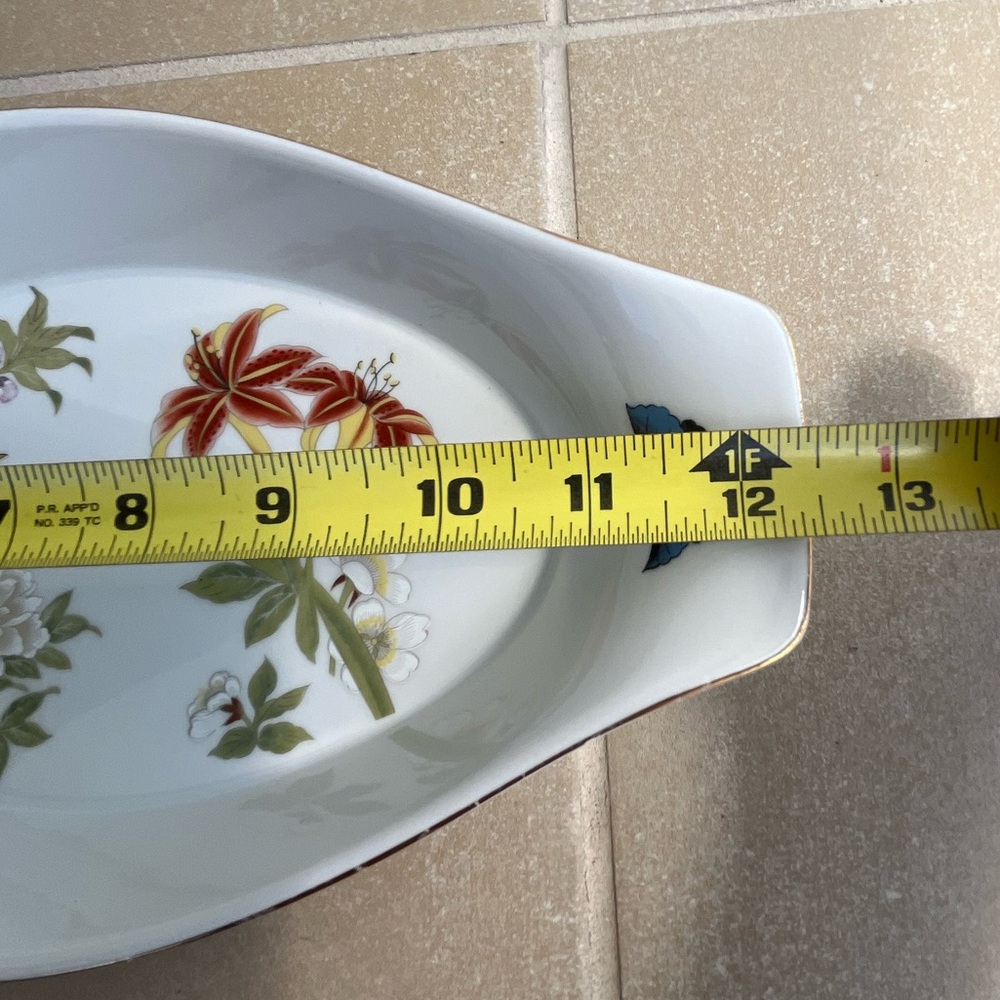 Vintage Chinese garden floral bird ceramic oven to table oval casserole dish. - Picture 5 of 6